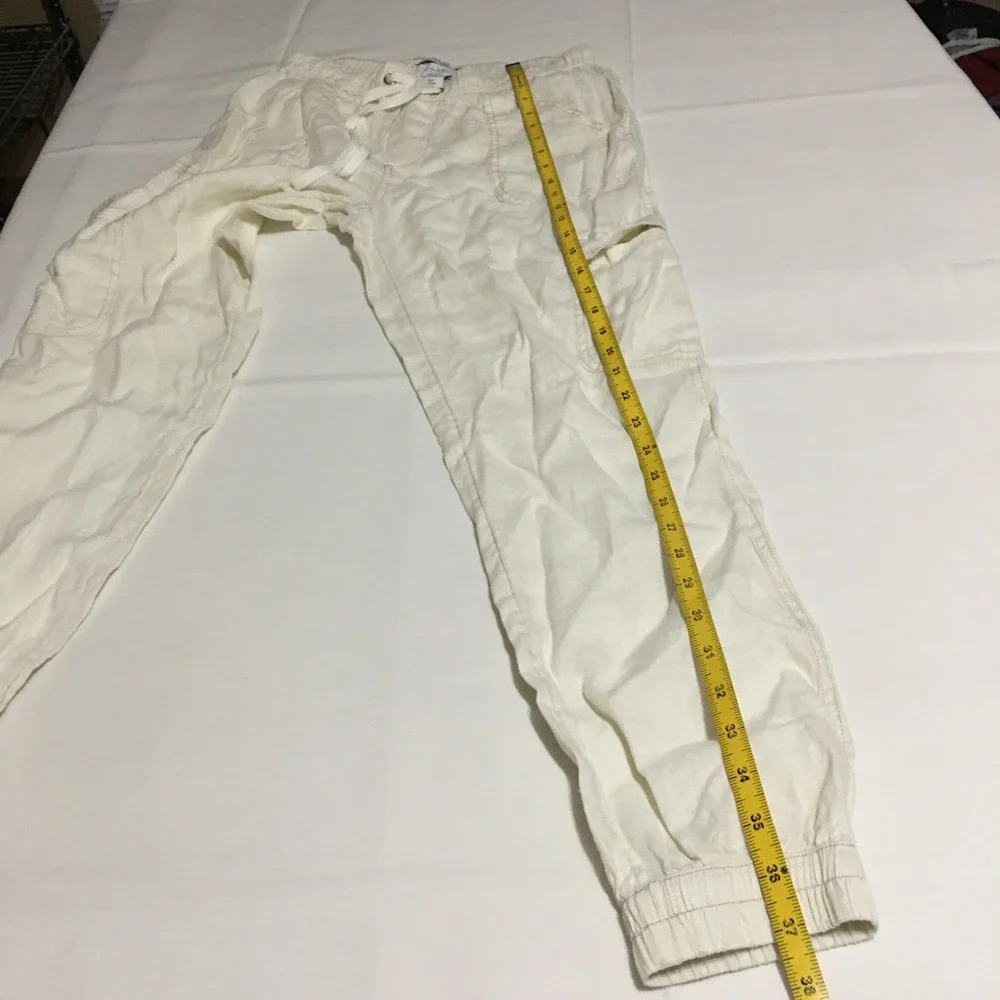 Nicole Miller Linen Joggers Women Small Ivory White Drawstring Pants